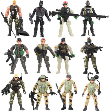 Liberty Imports 12 Pack: US Military Toy Soldiers Playset Army Men Action Figures with Realistic Weapons Gear Combat Accessories for Kids Pretend