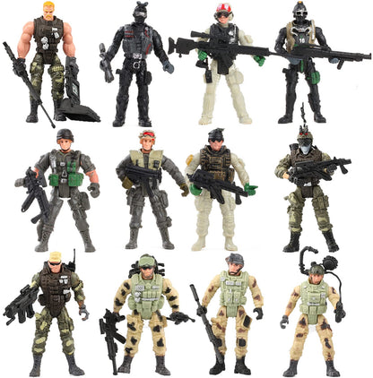 Liberty Imports 12 Pack: US Military Toy Soldiers Playset Army Men Action Figures with Realistic Weapons Gear Combat Accessories for Kids Pretend