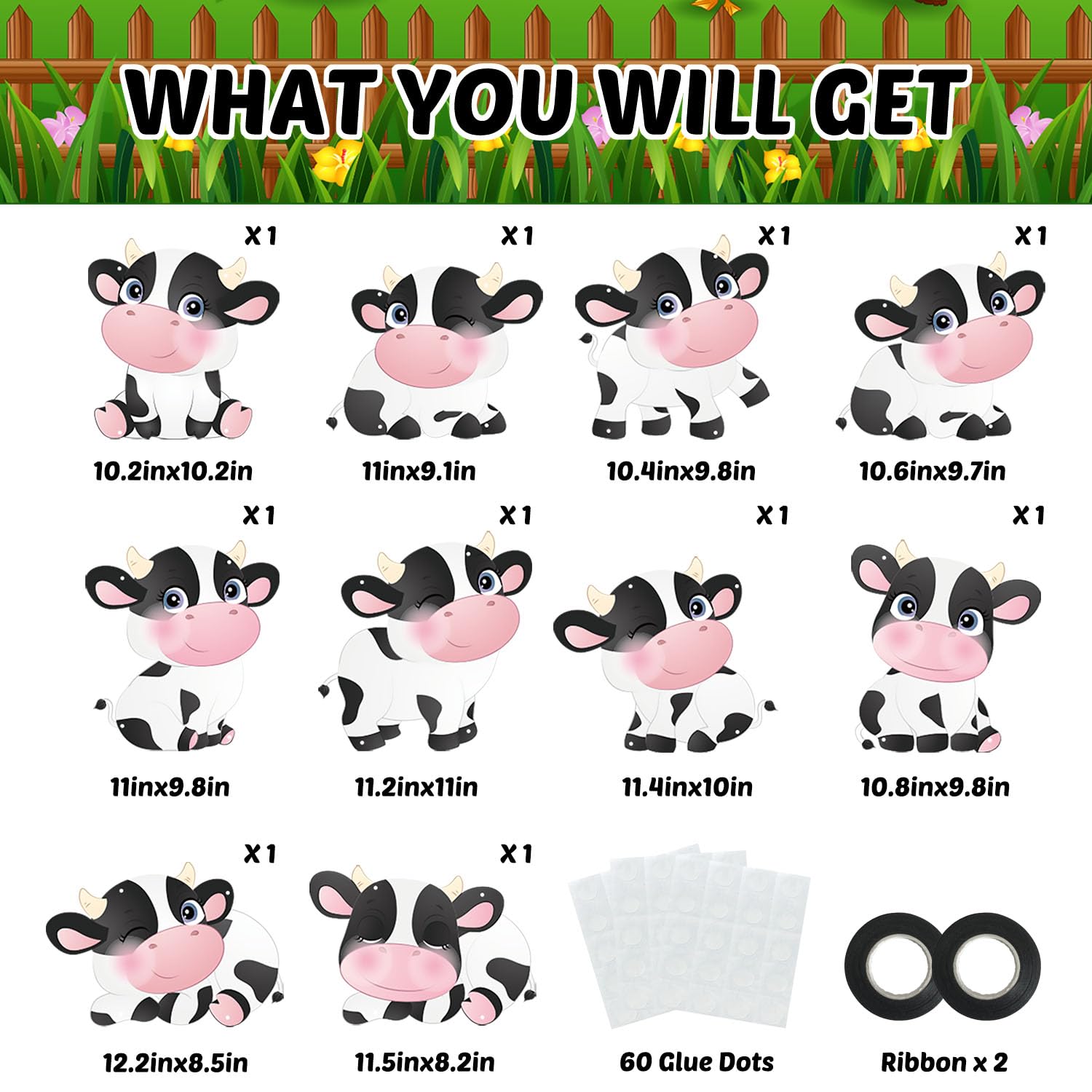 Cow Print Birthday Party Decorations Banner, Farm Animal Cow Print Party Supplies, Indoor Home Wall Outdoor Banner Backdrop Porch Sign for Kids Boys