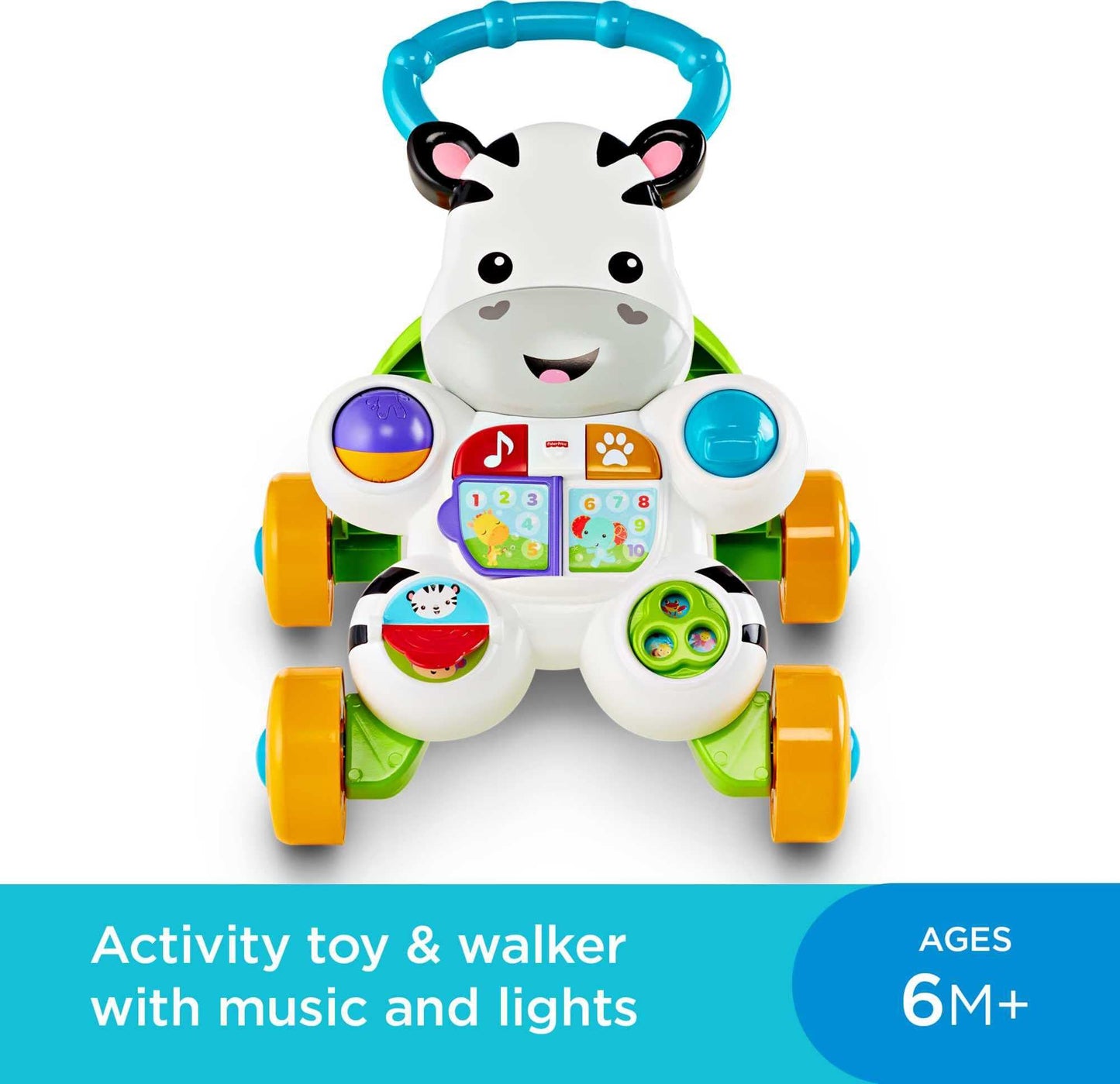 Fisher-Price Baby Push Toy Learn with Me Zebra Walker Musical Learning Activity with Lights & Fine Motor Play for Infants Ages 6+ Months