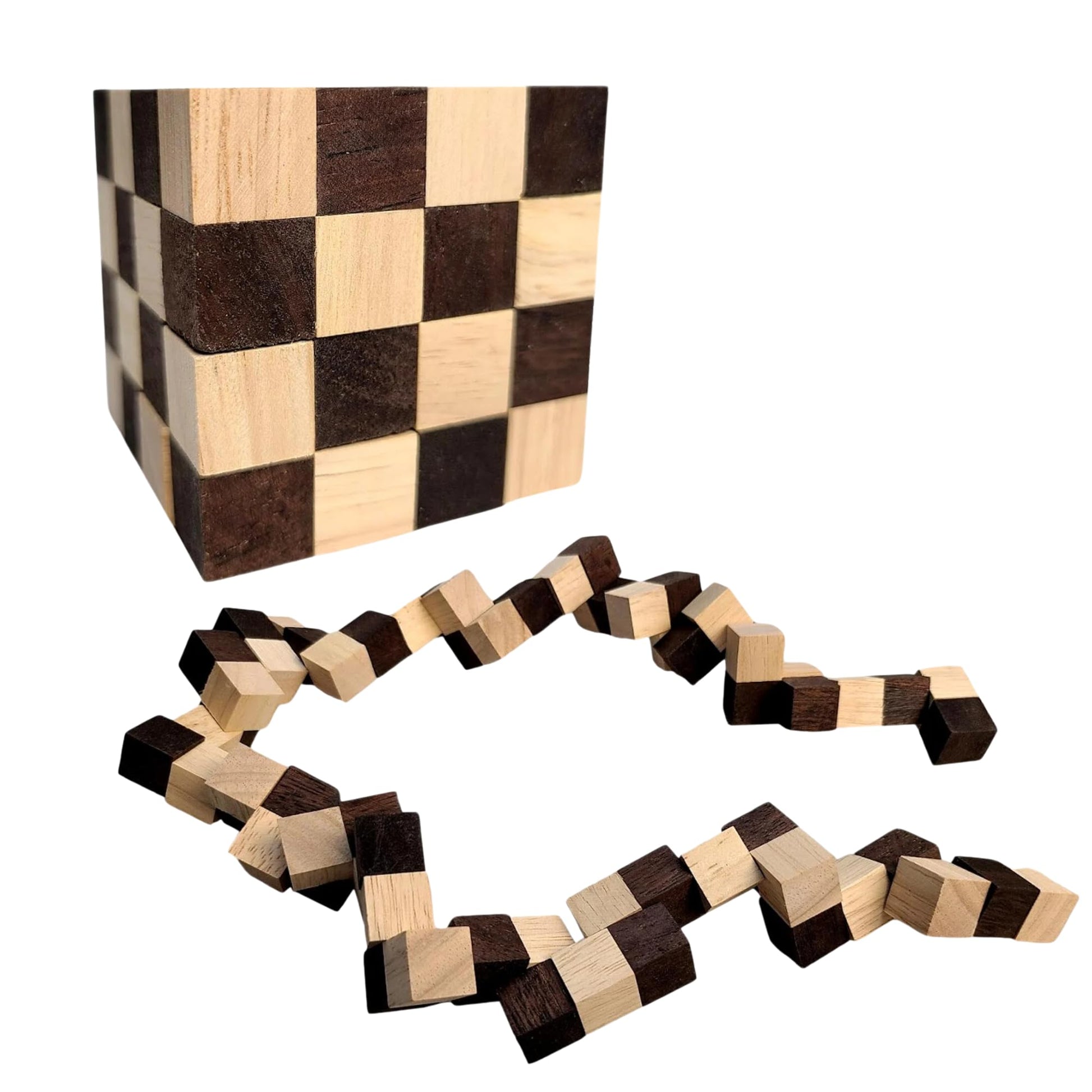 Impossible Puzzle - The King Snake 4x4x4 - Size Large - Gift for Puzzle Lovers - Wooden Brain Teaser