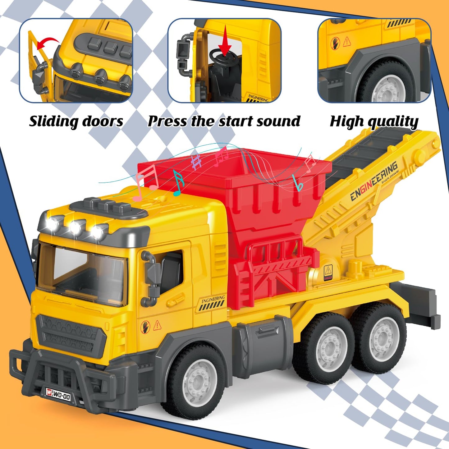 lonfypeng Toddler Construction Trucks, Kids Sand Conveyor Truck with Conveyor Belt & Dumping Function, Push-and-Go Vehicle for Boys Girls Age 3 4 5 6
