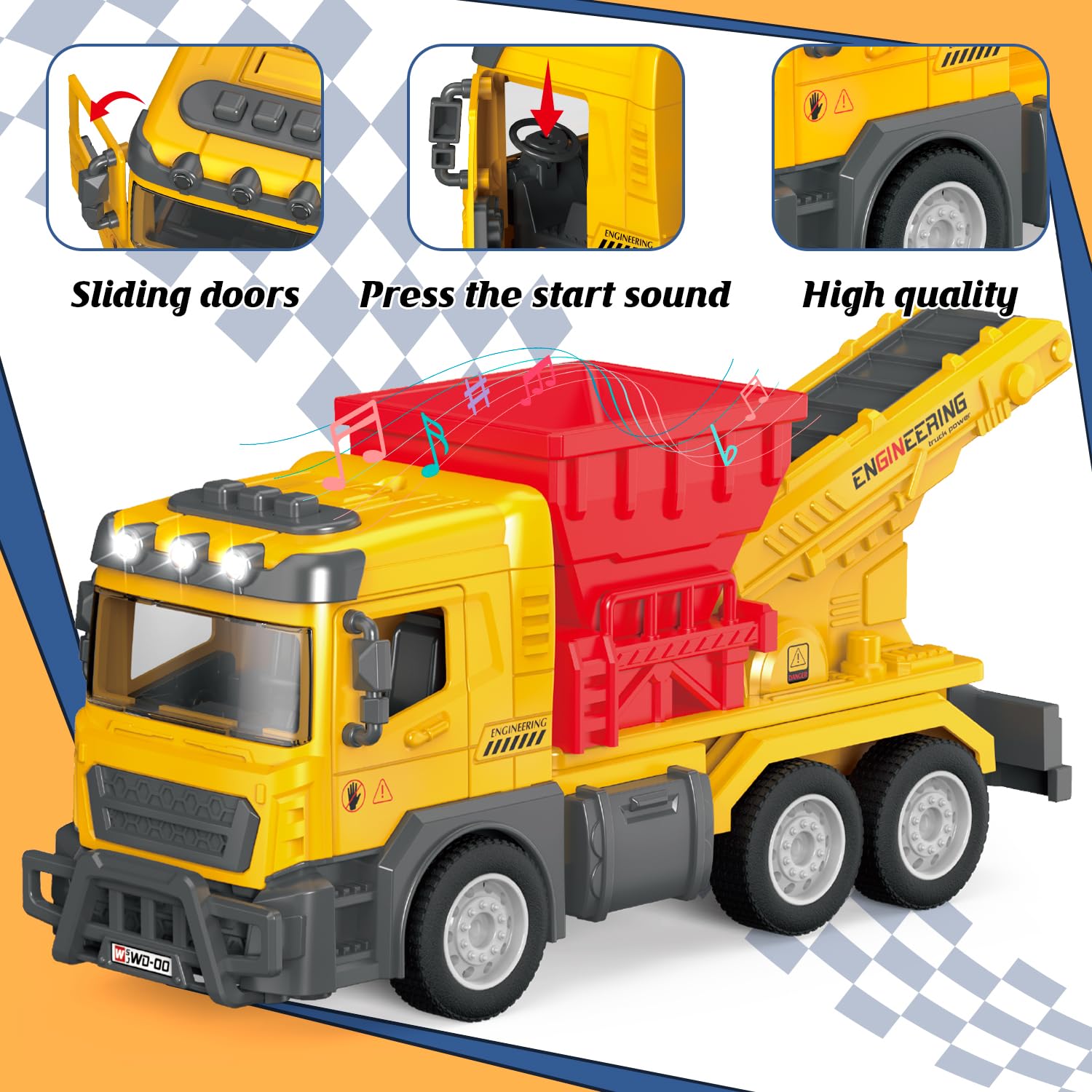lonfypeng Toddler Construction Trucks, Kids Sand Conveyor Truck with Conveyor Belt & Dumping Function, Push-and-Go Vehicle for Boys Girls Age 3 4 5 6
