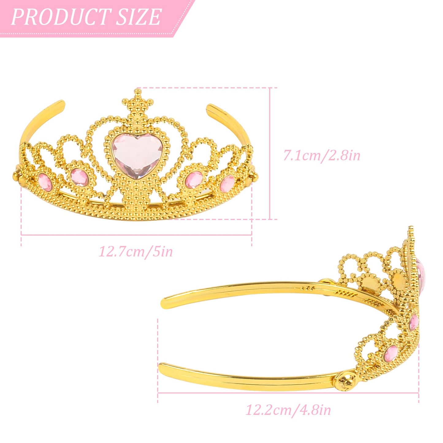 XiangGuanQianYing Princess Dress Up Crowns and Tiaras for Child from 3 Years Up Party Favors Pink Tiara Plastic Gold Tiara(10 Pack) (Heart Pink)