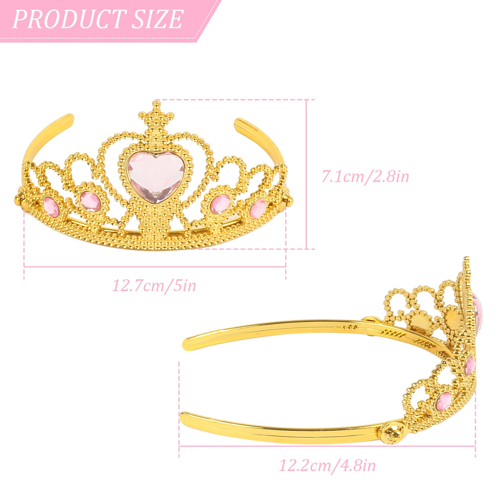 XiangGuanQianYing Princess Dress Up Crowns and Tiaras for Child from 3 Years Up Party Favors Pink Tiara Plastic Gold Tiara(10 Pack) (Heart Pink)