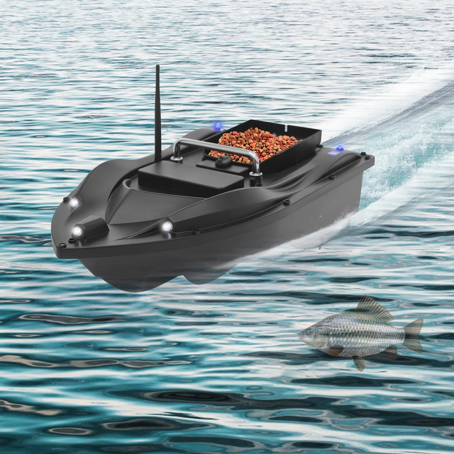 Wmpusll Bait Boat with 1 Box for Fishing, Fishing Bait Boat with 5200mAh Battery, Dual Motor, Night Lights, Hook Release & Carry Bag, 1968 FT