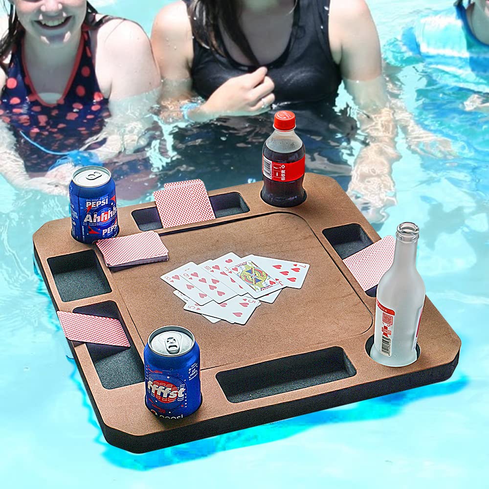 Floating Games Pool Table or Card Table Tray for Pool or Beach Party Float Lounge Durable Foam Drink Holders with Waterproof Playing Cards for Summer