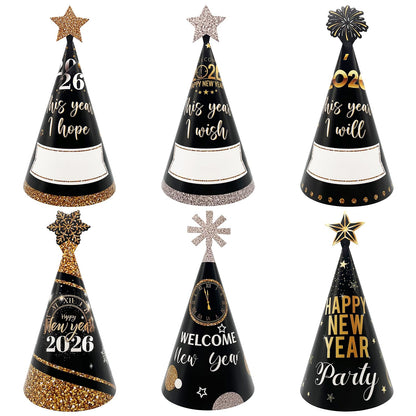 R1chyK1ng 24PCS Happy New Year Party Hats 2026 - New Year’s Eve Paper Cone Hat Party Supplies Decorations