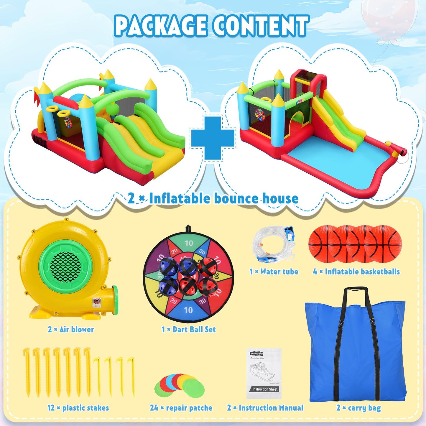 AKEYDIY Inflatable Water Slide Bounce House with 2 x Blowers Obstacle Course for Big Kids 3-12, Giant 29FT Backyard Water Park with Slides, Basketball