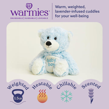 warmies Microwavable & Weighted Stuffed Animals, Baby Boy Bear - Heated Stuffed Animal Plushie for Warmth & Comfort - Cute Soft Plush Toys for Adults