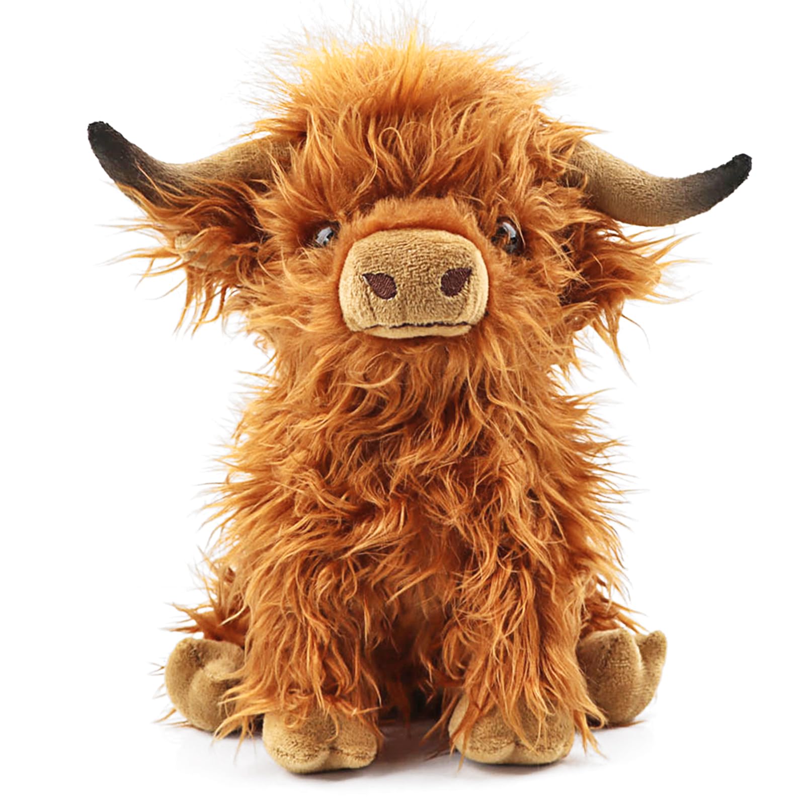 Toaje Highland Cow Stuffed Animal Realistic Scottish Cow Plush Toy Soft Farm Animal Cattle Plushie Doll Present for Adults Kids Boys Girls (Brown Cow