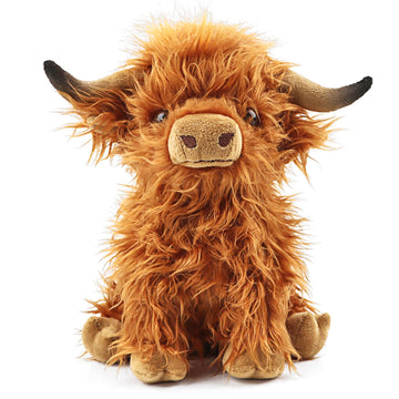 Toaje Highland Cow Stuffed Animal Realistic Scottish Cow Plush Toy Soft Farm Animal Cattle Plushie Doll Present for Adults Kids Boys Girls (Brown Cow