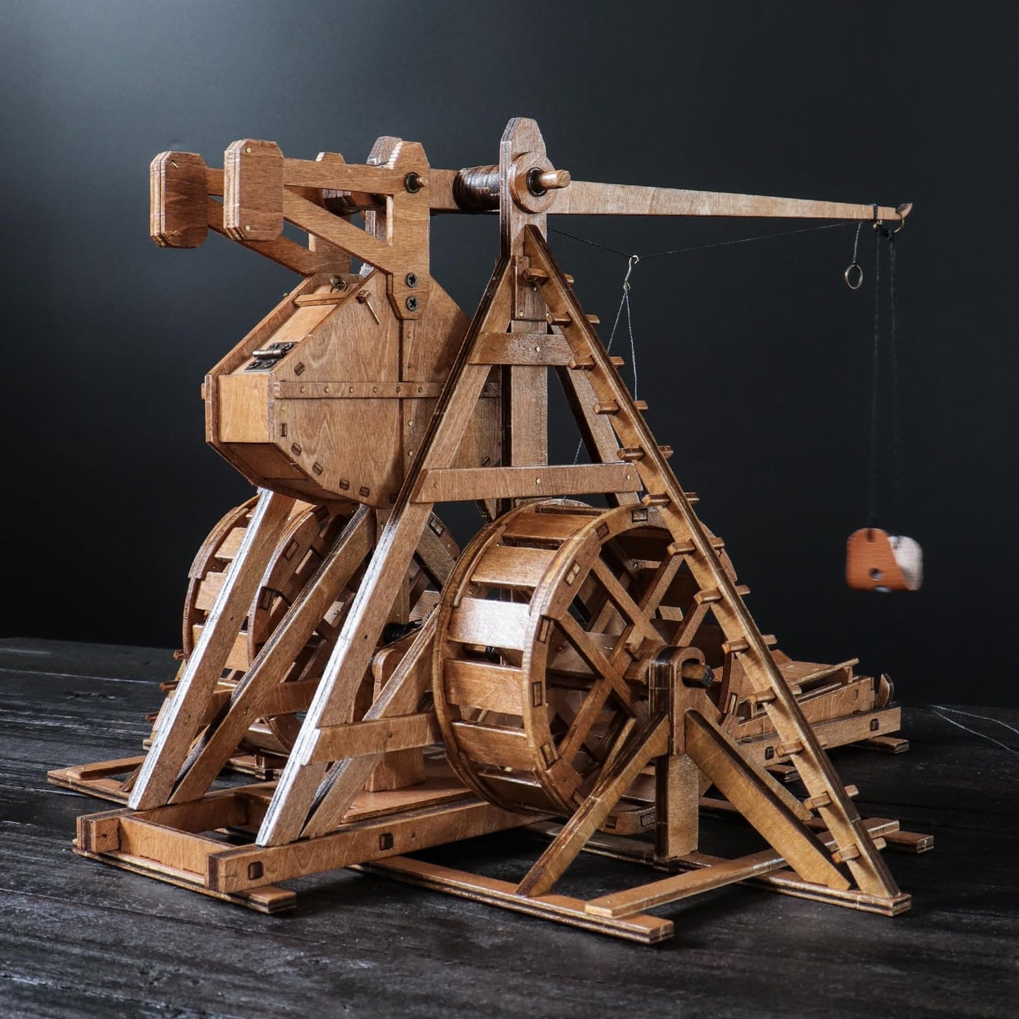 YAQUMW Mini Counterweight Trebuchet with Wheels Europe Medieval Siege Chariot Catapult Weapons DIY 3D Wooden Puzzles Mechanical Model Kits STEM
