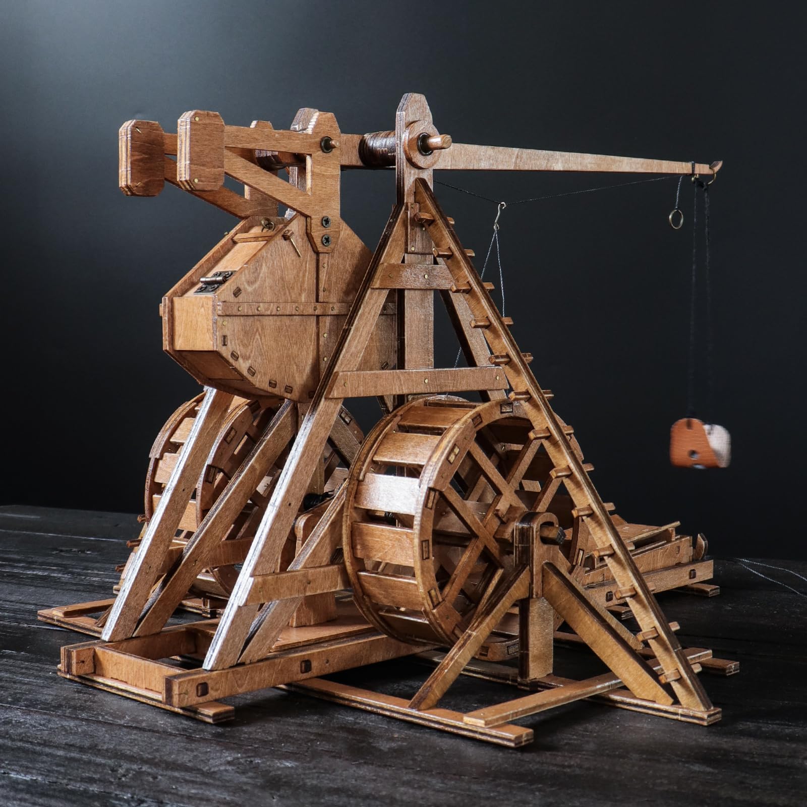 YAQUMW Mini Counterweight Trebuchet with Wheels Europe Medieval Siege Chariot Catapult Weapons DIY 3D Wooden Puzzles Mechanical Model Kits STEM