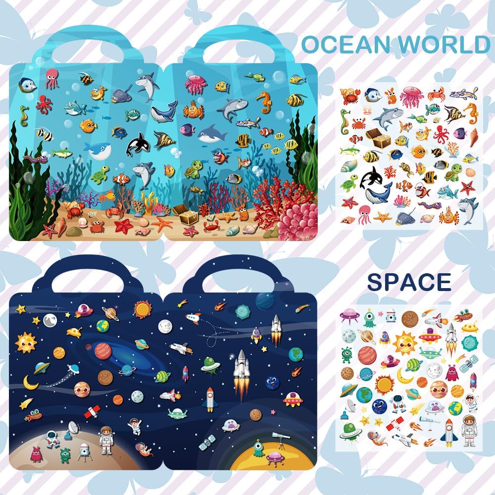 Aannanl Reusable Sticker Book for Toddlers 2-4 Years, 6 Sets of Puffy Sticker Books for Kids Ages 1-3 and 2-4 Years Old Book for Girls and Boys