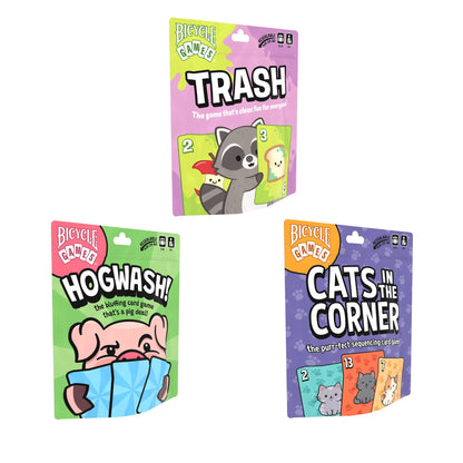 Bicycle Games Kids Collection x3- Hogwash, Trash, Cats in The Corner- Family-Friendly Strategy Card Game for Kids, Teens & Adults, Easy-to-Learn