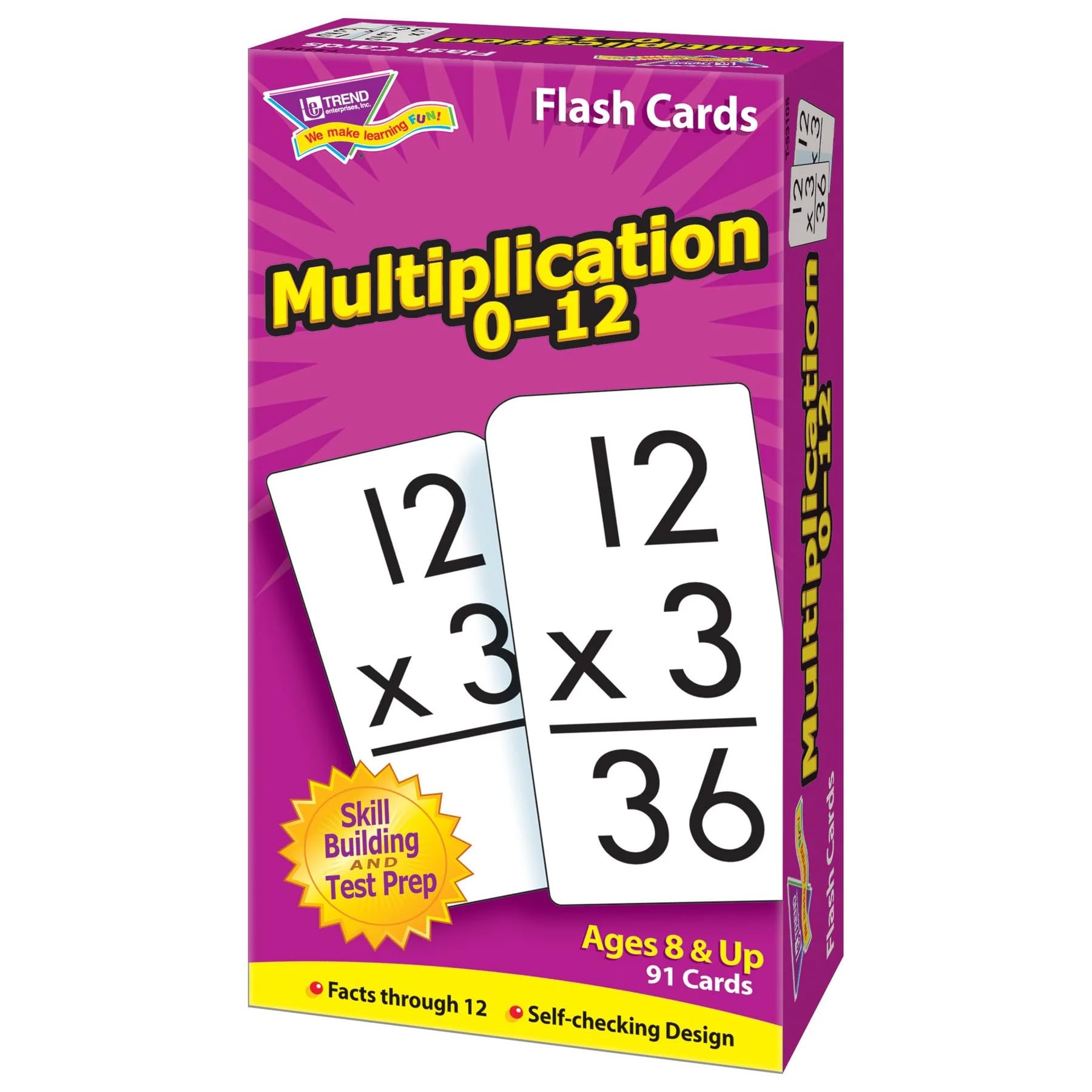 TREND ENTERPRISES: Multiplication 0-12 Skill Drill Flash Cards, Exciting Way for Everyone to Learn, Facts Through 12, Self-Checking, Great for Skill