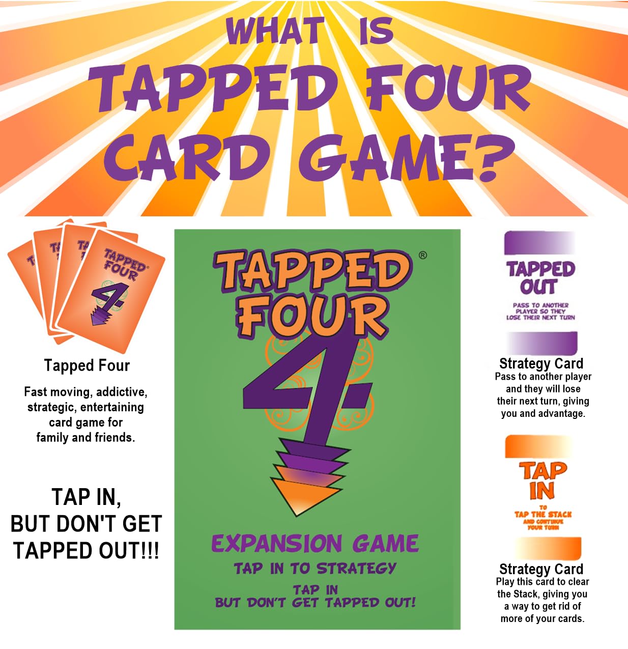 Tapped Four Original Expansion Card Game, Strategy Party Game, 2-11 Players