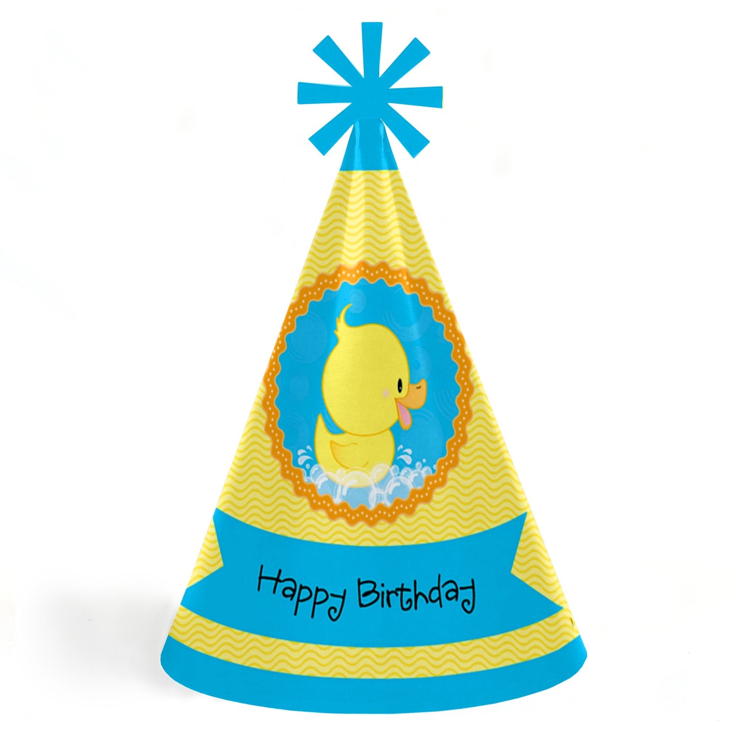 Big Dot of Happiness Ducky Duck - Cone Happy Birthday Party Hats for Kids and Adults - Set of 8 (Standard Size)