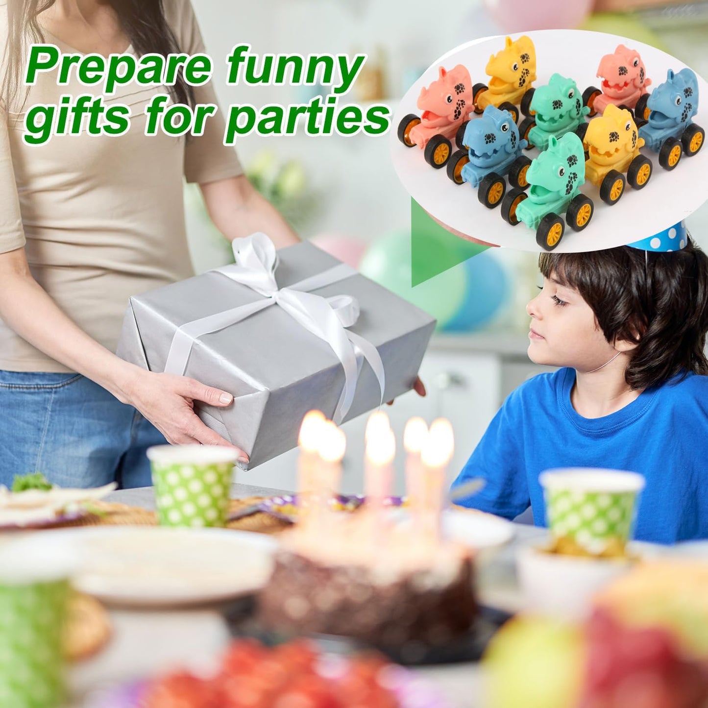 Mctuoba 18 Pcs Dinosaur Toy Pull Back Cars Party Favors for Kids Toddlers, Pinata Goodie Bag Stuffers for Birthday Party, Classroom Prizes Easter Egg