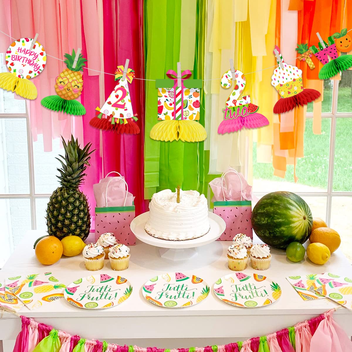 Twotti Frutti 2nd Honeycomb Centerpieces, Twotti Frutti Birthday Decorations, Tutti Frutti Table Toppers Supplies for 2 Years Old Birthday Party