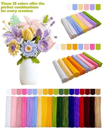 YYUENG TAK 1000 Pcs Pipe Cleaners Flower Kit, 18 Colors Chenille Stems with Complete Accessory Set & Instruction, Pipe Cleaners Craft, Art and Craft