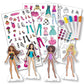 Barbie: Fabric Fashions Paper Dolls - Design Playset, 4 Dolls & Stands, Mix & Match Adhesive Outfits, Stickers-Gems-Ribbon, Storage Package, Kids 3+