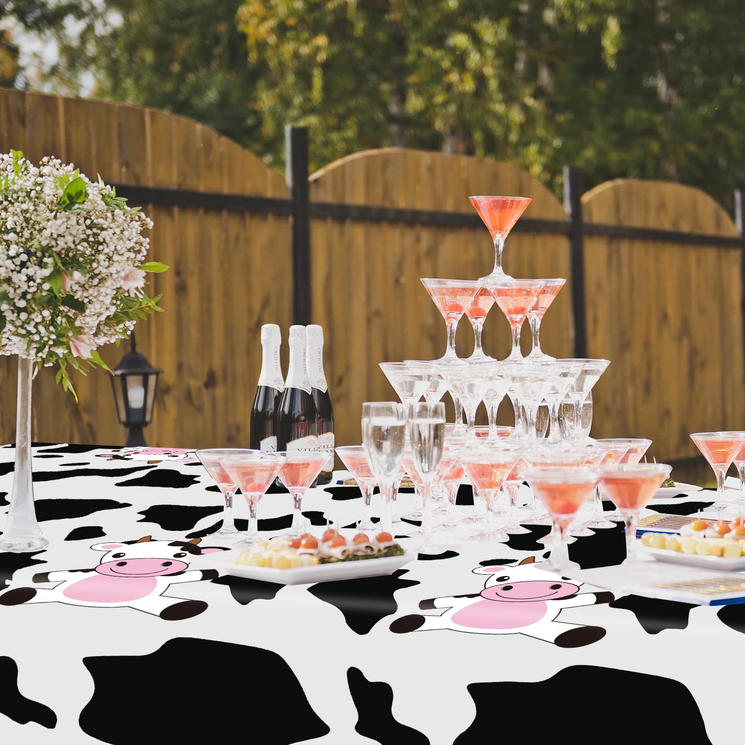 4 Pcs Cow Print Plastic Tablecloth, Farm Animal Themed Parties Tablecovers for Cow Theme Birthday Party Supplies, Black and White