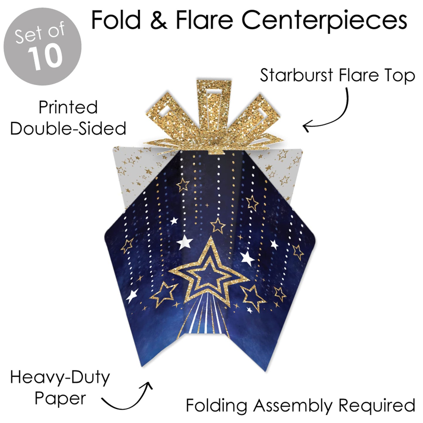 Big Dot of Happiness Starry Skies - Table Decorations - Gold Celestial Party Fold and Flare Centerpieces - 10 Count