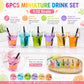 6Pcs Miniature Dollhouse Drink Set, 1:12 Scale, Colorful Resin Glass Cups with Beverage, Simulated Fruit Juice and Lemon Models, 0.72 x 0.5 Inch