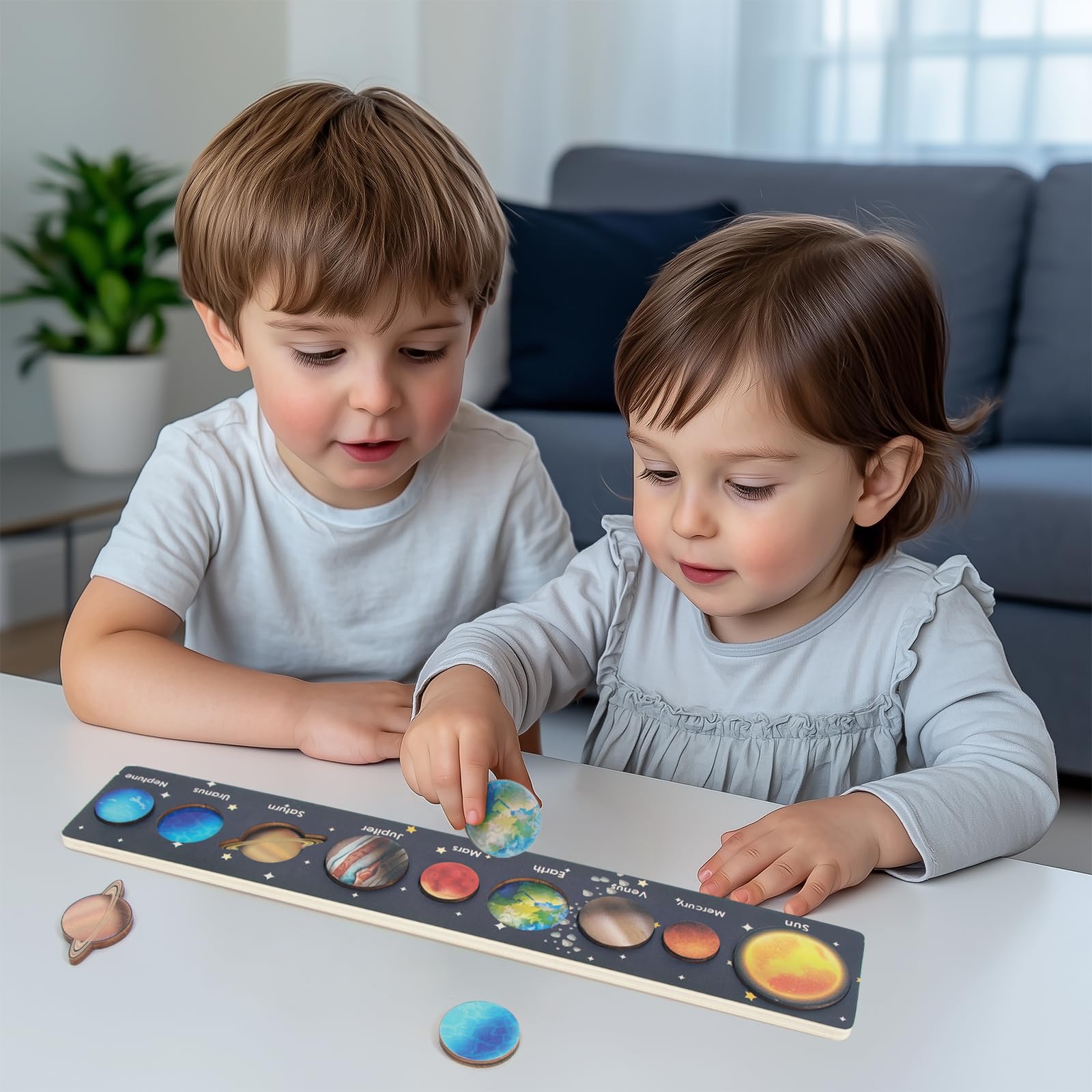 WOODENFUN Wooden Solar System Planet Puzzle Montessori Toy for Toddlers 3-5