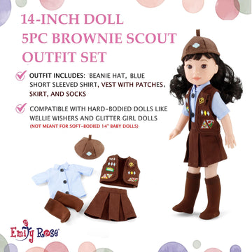Emily Rose 14 Inch Doll Girl Scout Brownie Uniform 5-PC Playset | Officially Licensed by Girl Scouts of The USA | American Brand - Gift Boxed | Doll