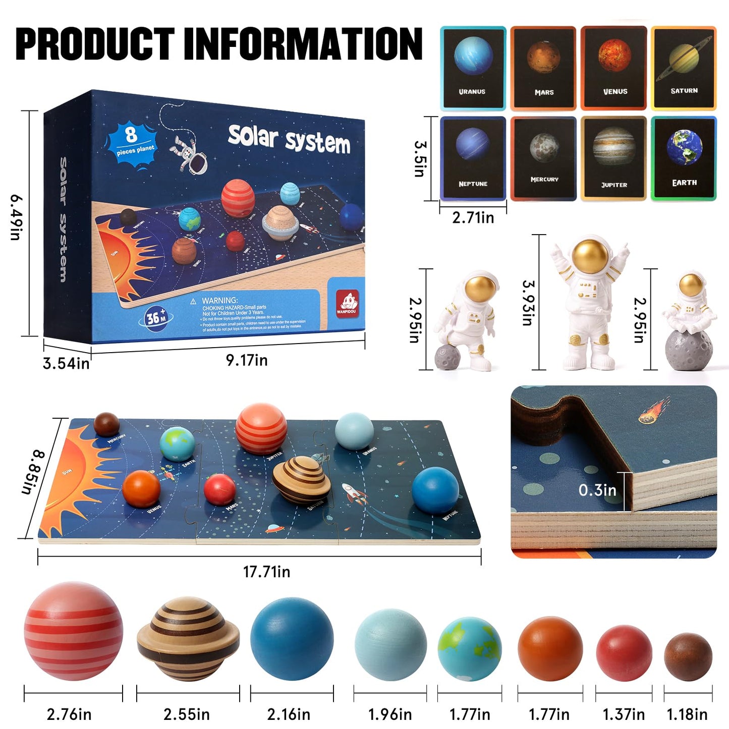 Wooden Solar System Model Board?Kids Solar System with Astronauts ?Montessori Planet Toys,Educational Planets Balls,Preschool Learning Puzzle?Space