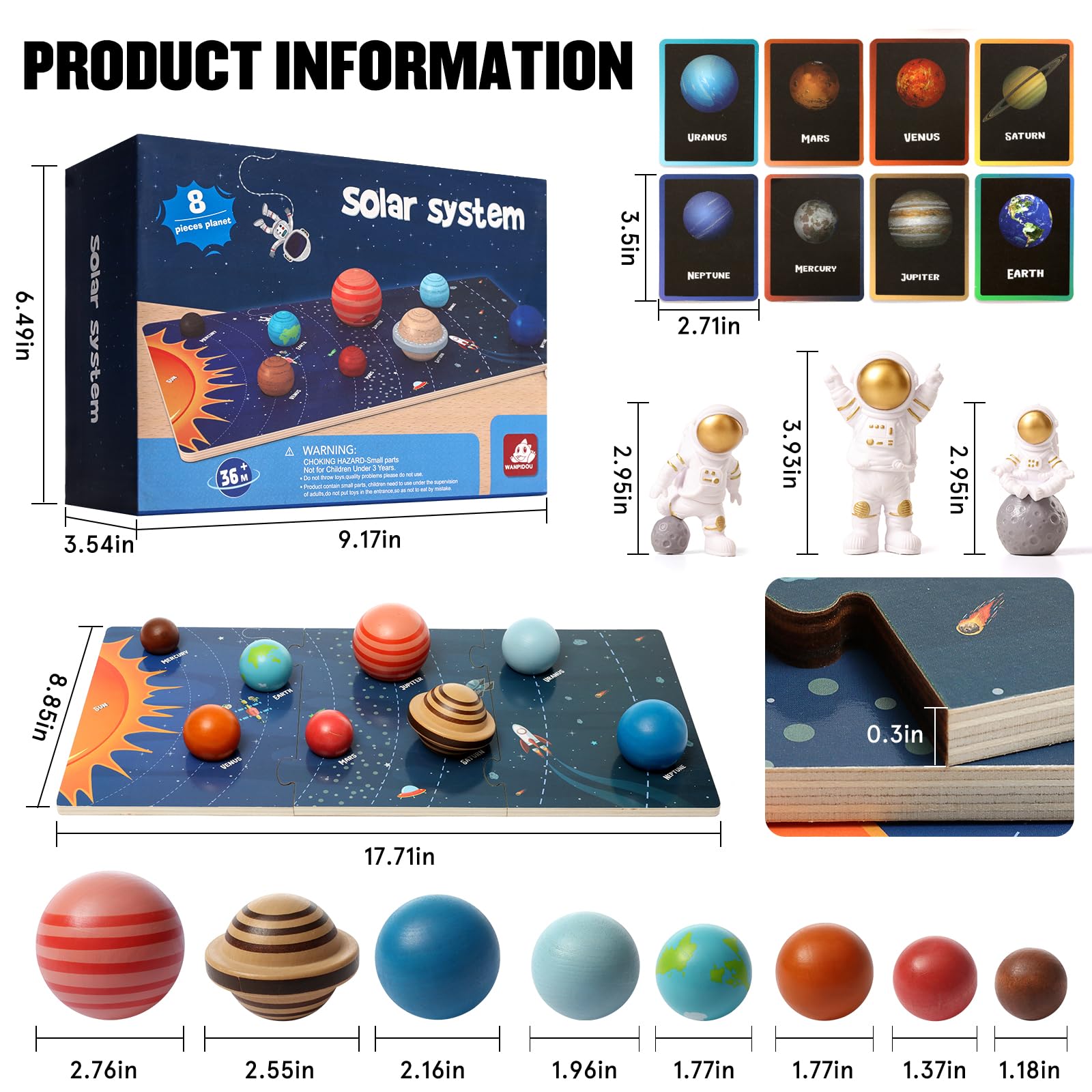 Wooden Solar System Model Board?Kids Solar System with Astronauts ?Montessori Planet Toys,Educational Planets Balls,Preschool Learning Puzzle?Space