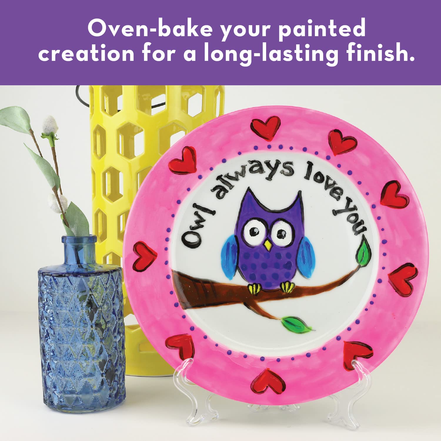 MindWare Paint Your Own Porcelain Plates - Kit Includes 2 Porcelain Plates, 12 Paints, 2 Paint Brushes, and 2 Stands