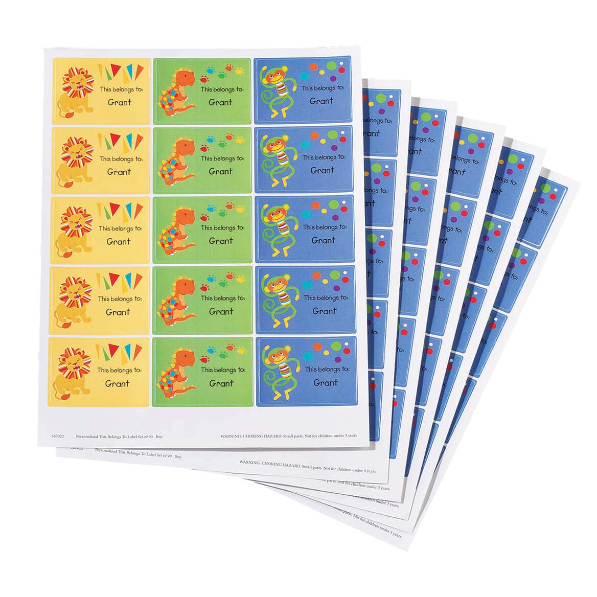 Custom This Belongs to Labels Set of 90, Lion Dinosaur Monkey