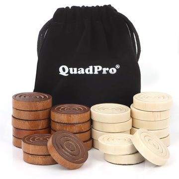 QuadPro Wooden Checkers Pieces Only, 24 Wood Checkers Pieces with Storage Bag, Premium Wood Pieces for Backgammon, Ideal for Replacement or Spare