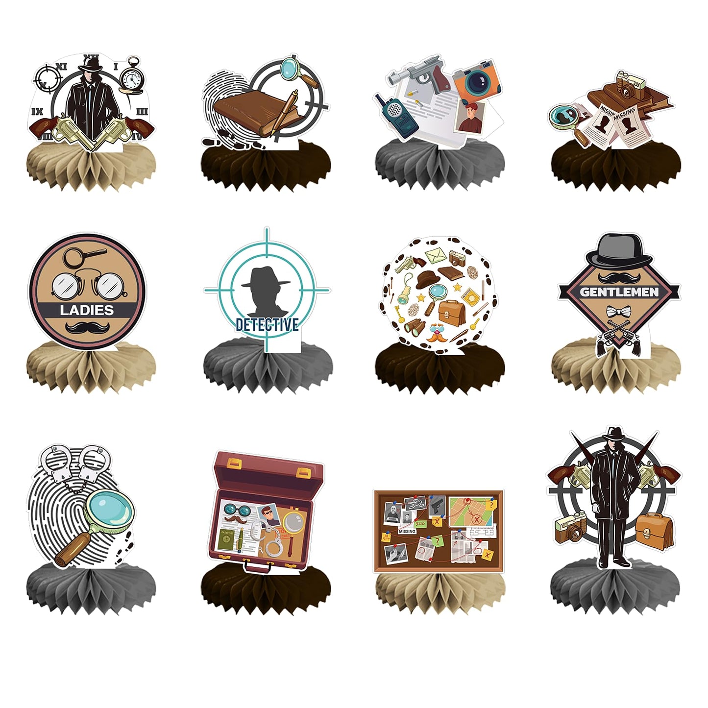 12 PCS Detective Honeycomb Centerpieces for Table Decor, Mystery Detective Table Decorations Table Toppers for Men Women Detective Party Decorations