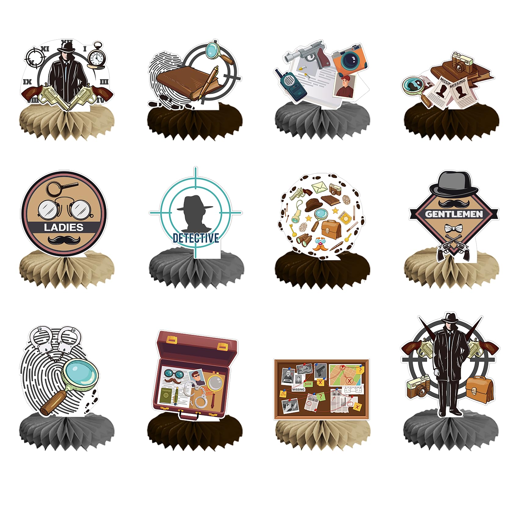 12 PCS Detective Honeycomb Centerpieces for Table Decor, Mystery Detective Table Decorations Table Toppers for Men Women Detective Party Decorations