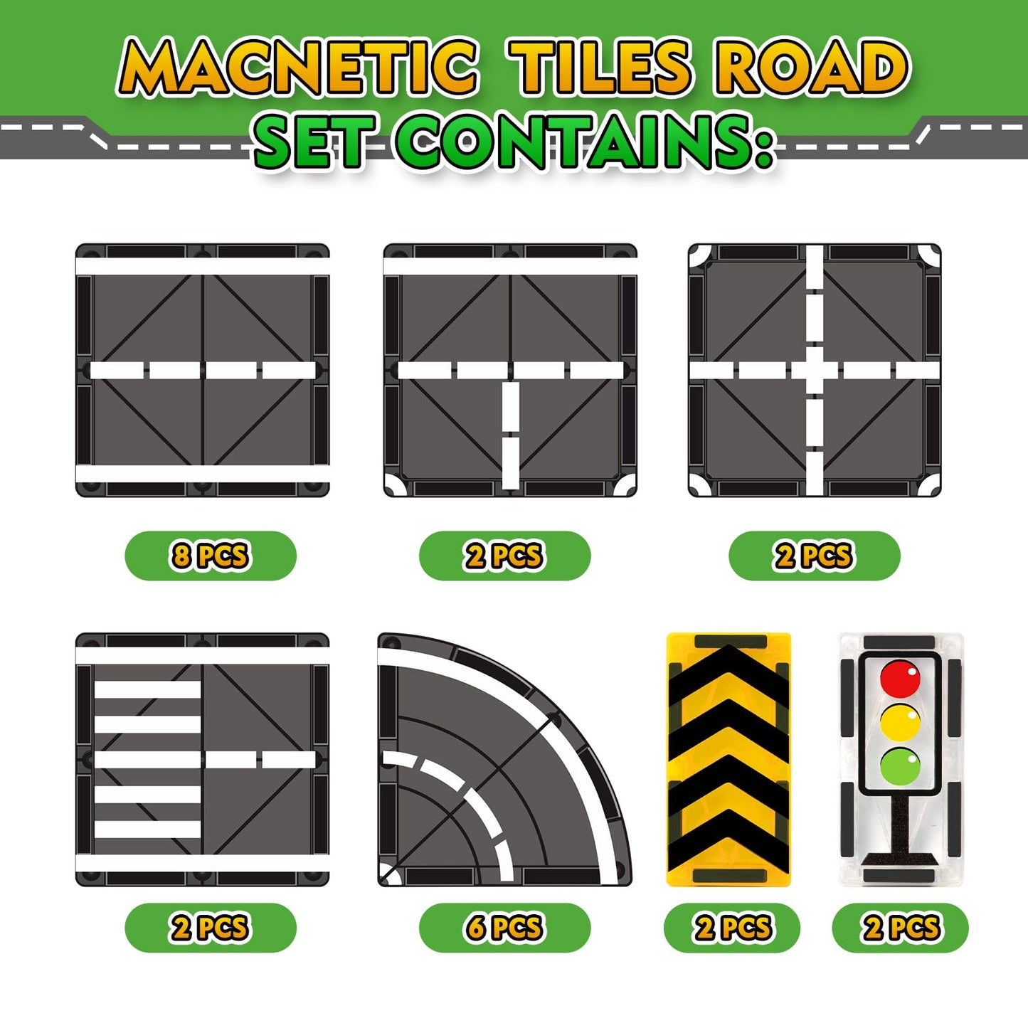 Magnetic Tiles Road Expansion Set for 3+ Year Old Boys & Girls