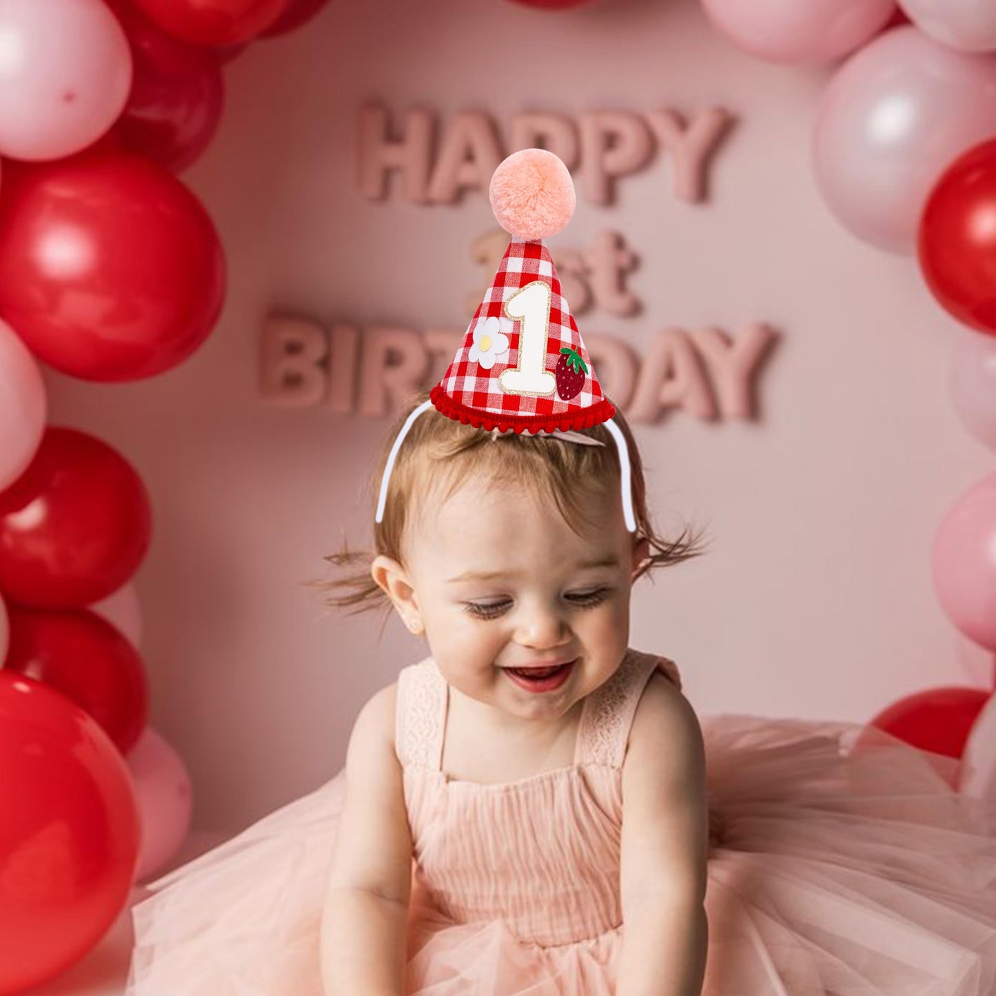 Raoformi Strawberry First Birthday Hat - Berry First Birthday Party Crown, Sweet One Party Celebration Headwear One Party Hat For Boys/Girls