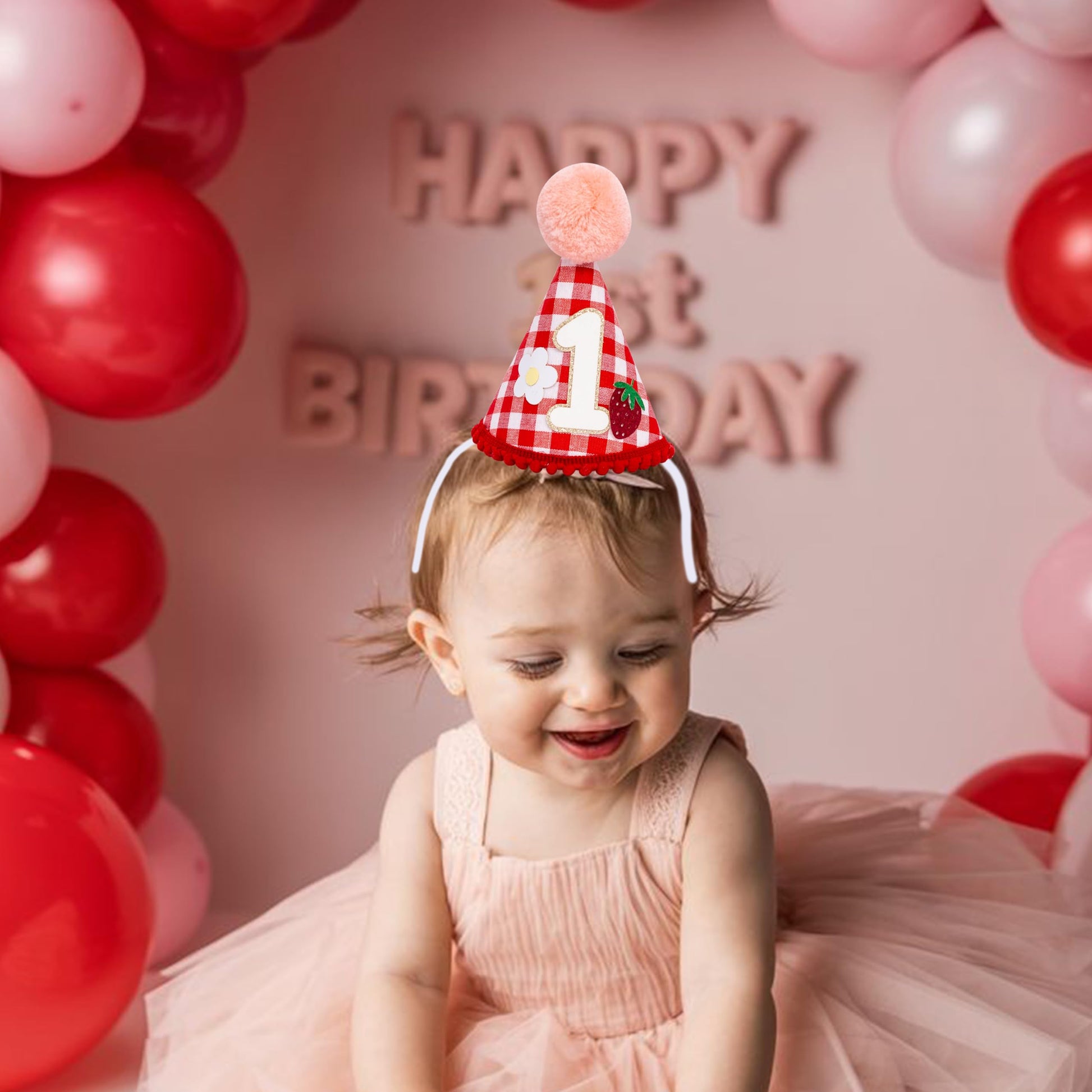 Raoformi Strawberry First Birthday Hat - Berry First Birthday Party Crown, Sweet One Party Celebration Headwear One Party Hat For Boys/Girls