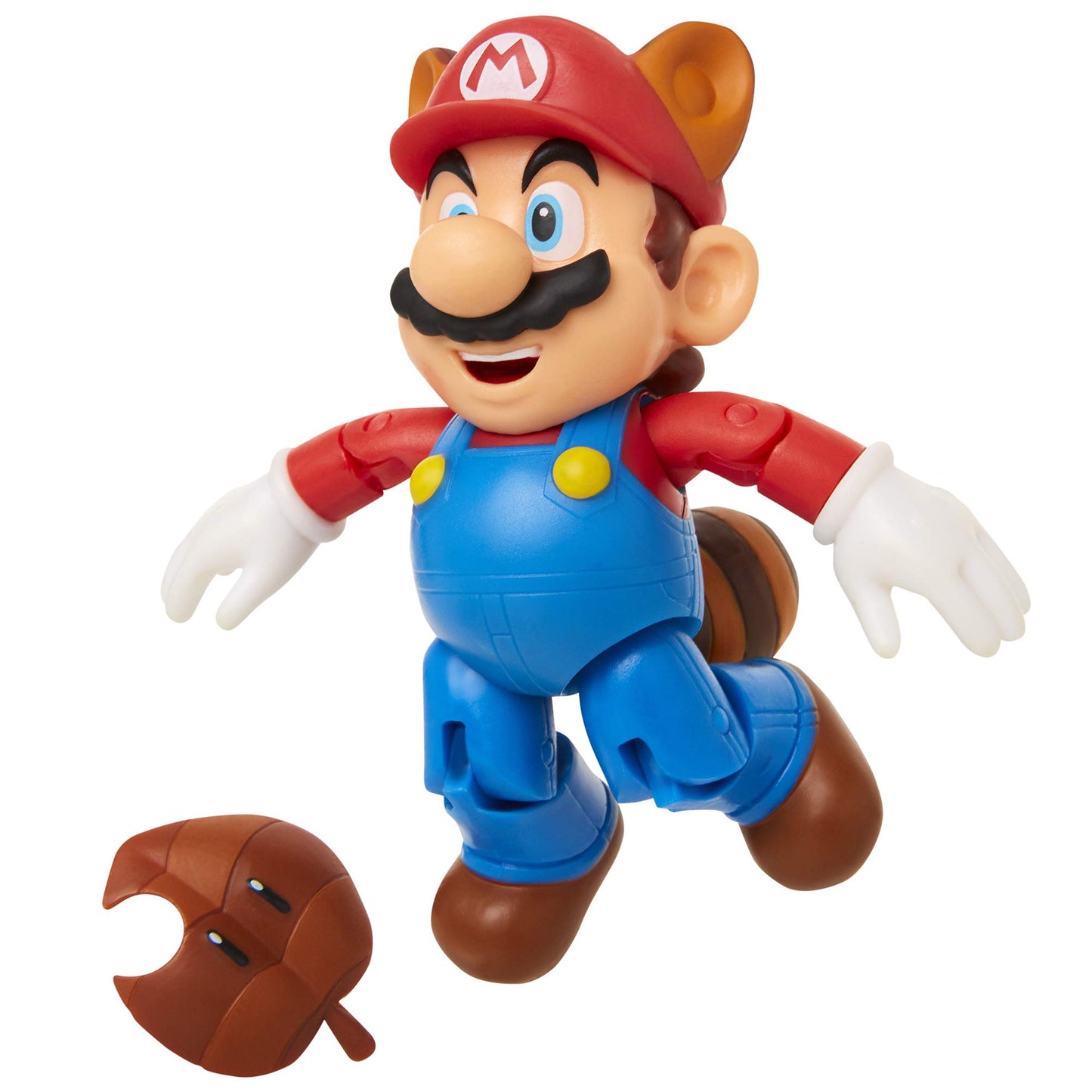Super Mario Collectible Raccoon Mario 4" Poseable Articulated Action Figure with Leaf Accessory, Perfect for Kids & Collectors Alike! for Ages 3+