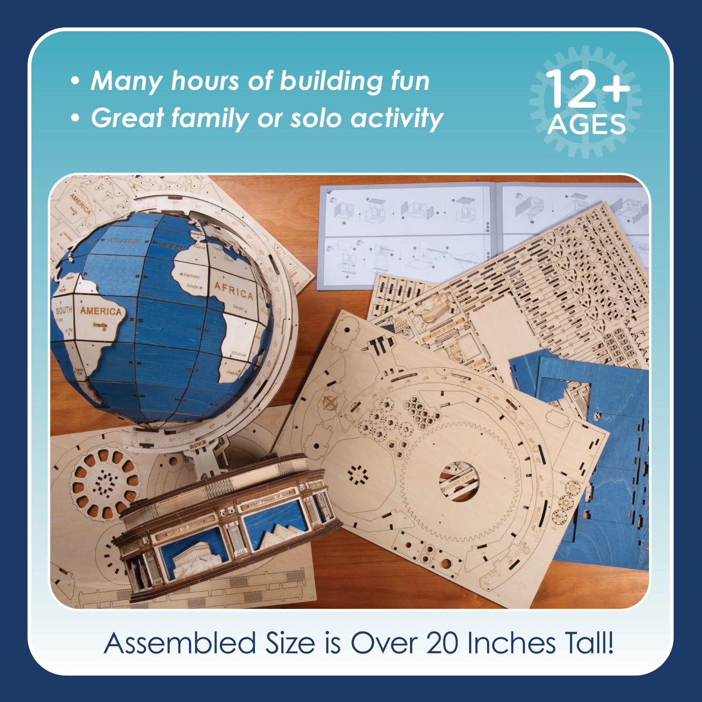 MindWare Gearjits: Globe - Wooden 3D Building Puzzle for Teens & Adults - DIY Construction Model - Fun for Parents Too! - Great STEAM Gifts for Ages