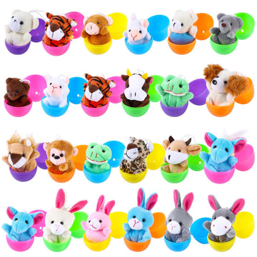 Twister.CK 24 Pack Easter Eggs Filled with Mini Plush Animals Stuffed Toy for Kids Easter Basket Stuffers/Fillers, Easter Eggs Hunt, Easter Party