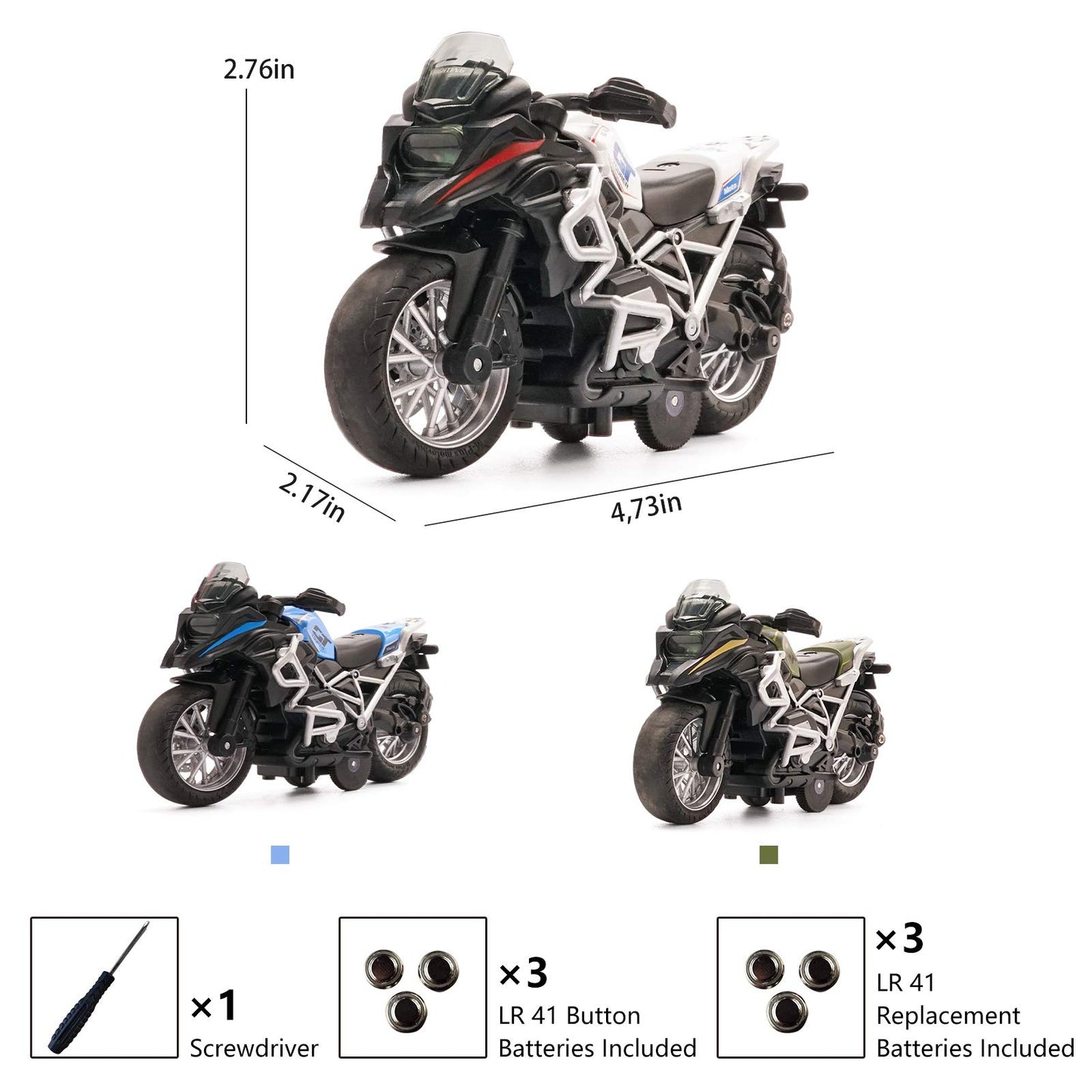 Diecast Motorcycle Toy - Pull Back Toy Cars with Sound and Light Toy,Motorcycle Toys for Boys,Toys for 3-9 Year Old Boys (Blue)