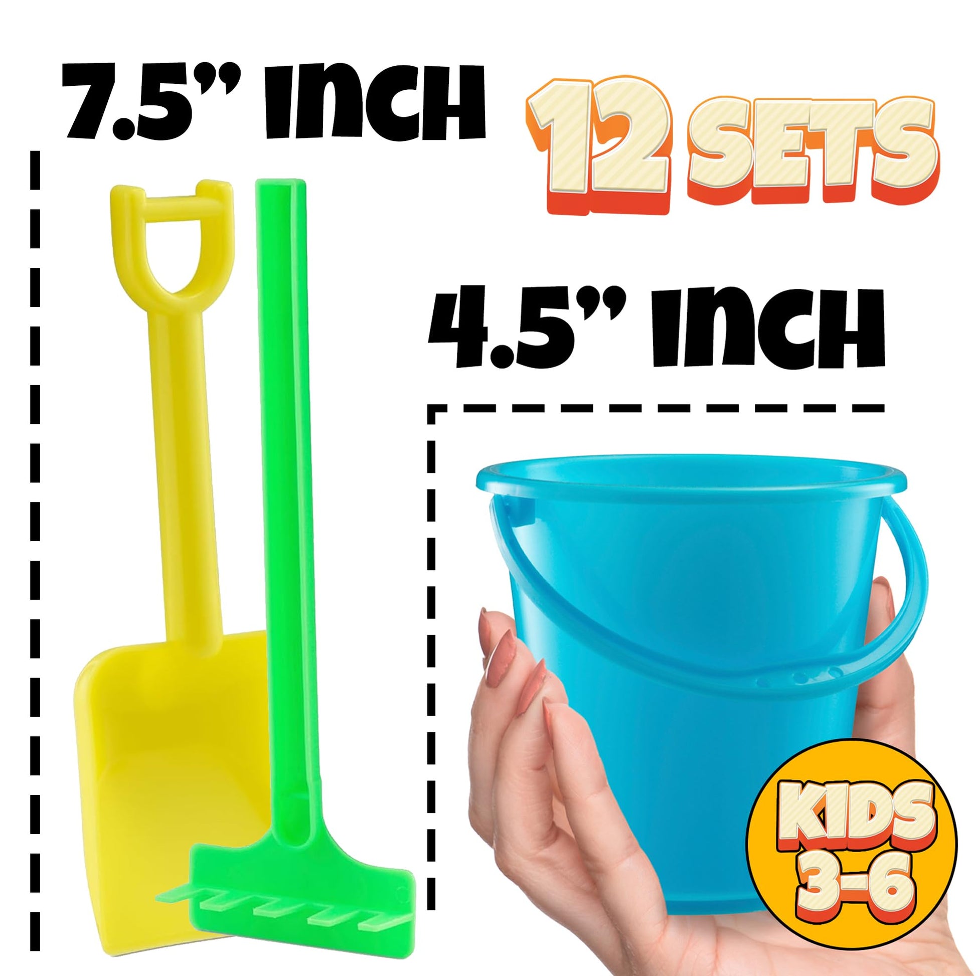 Mini Beach Buckets & Shovels (12-Pack) 4.5-Inch Sand Toy Set