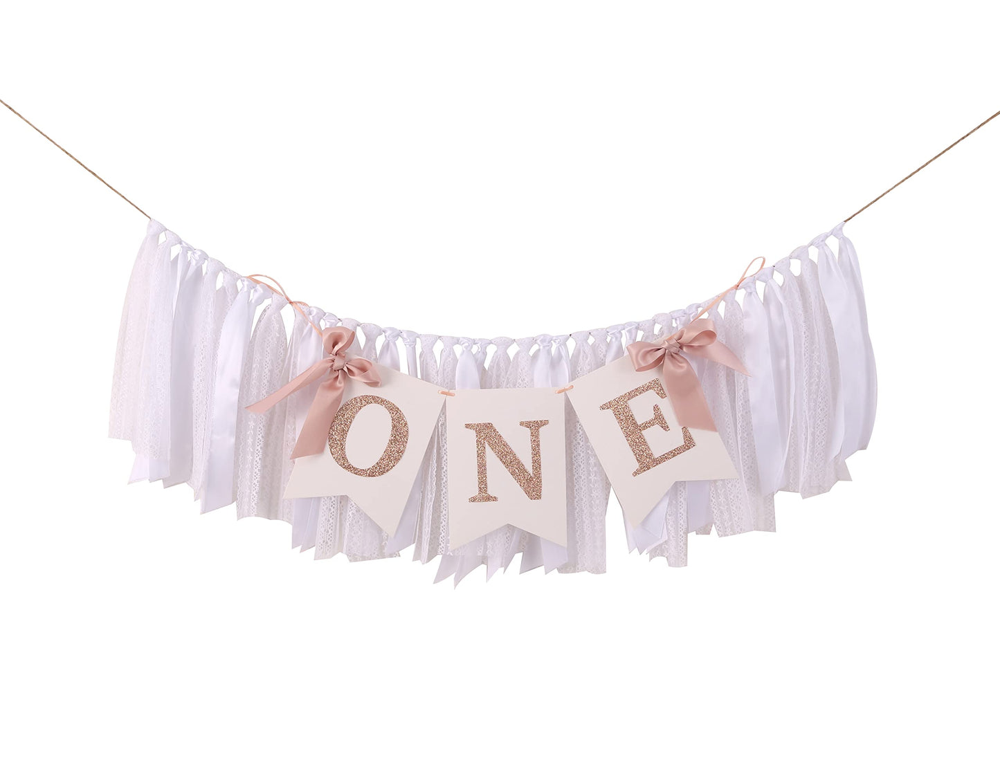 Rose Gold Blush & White 1st Birthday Banner - Highchair Banner, Party Decoration