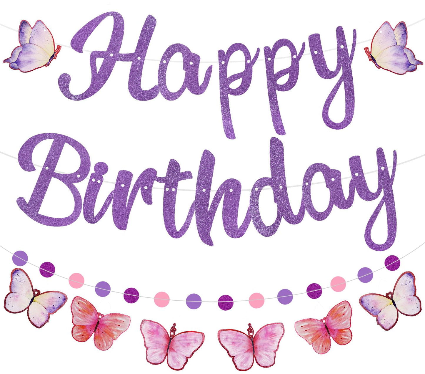 Danadia Pre-Strung Happy Birthday Banner, NO DIY Party Decorations (Purple)