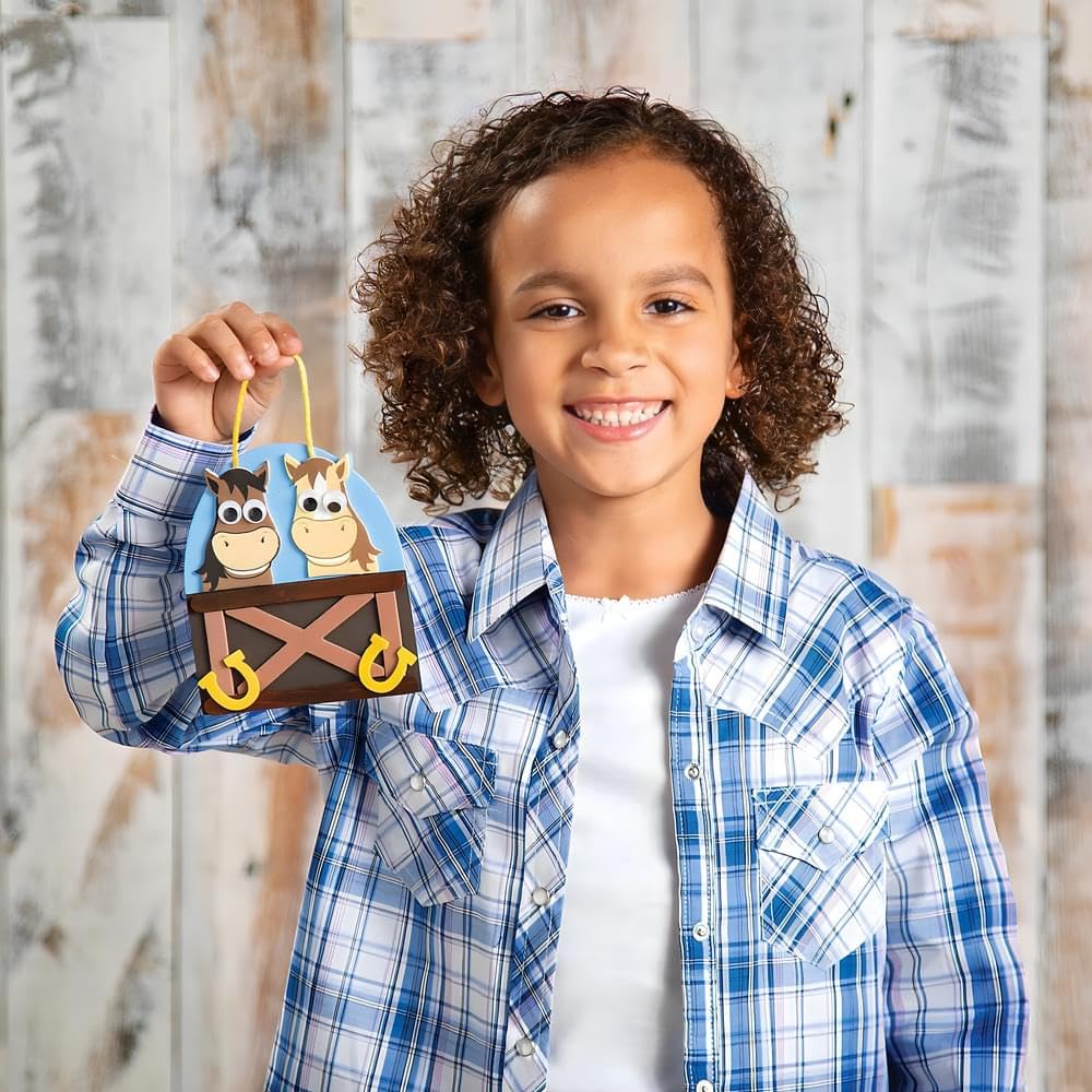 Fun Express Horse Craft Kits for Kids Ages 4-8 - Western Themed DIY Ornament Kit 12 Pack | Kids Arts and Crafts Box with Foam Pieces & Googly Eyes |